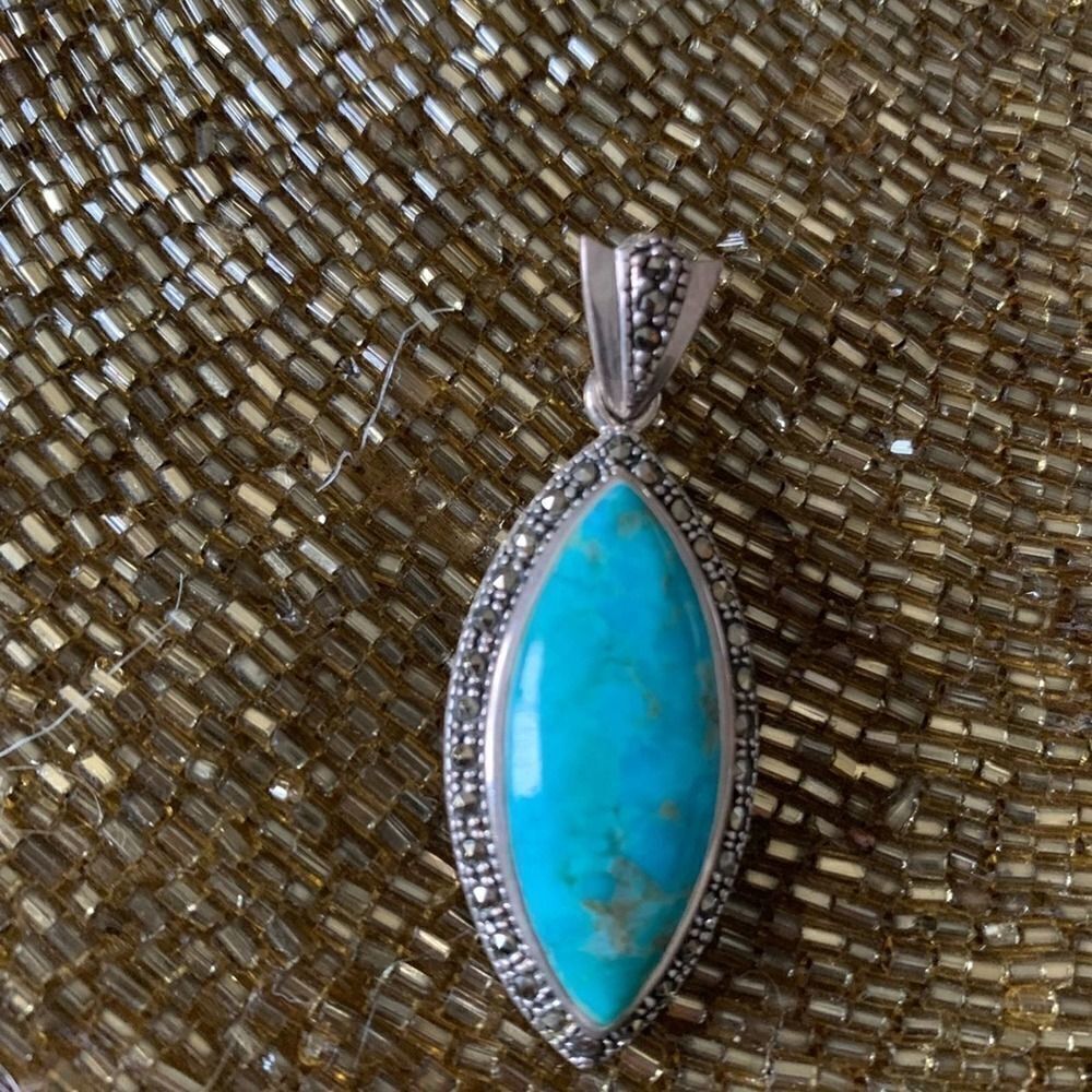 Silver Turquoise Stone Pendant - Picture 2 of 6